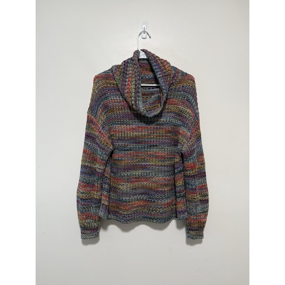 Peruvian Connection Rainbow Crochet Knit Turtleneck Boxy Cotton Sweater Small